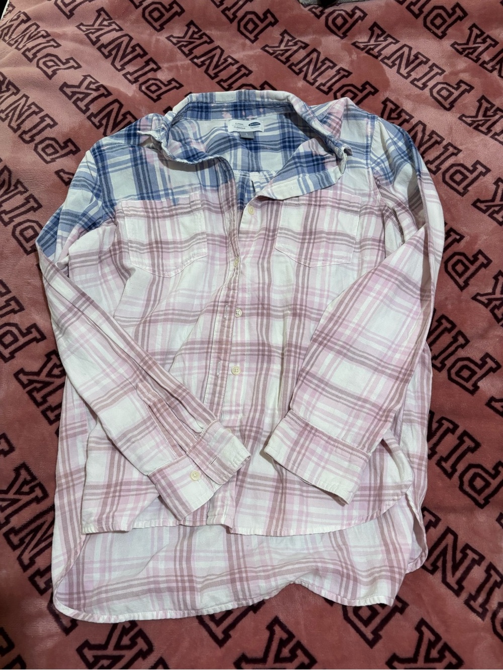 Old Navy Pink and Blue Plaid Button-Down Shirt